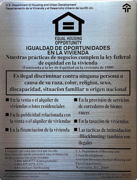 EQUAL HOUSING OPPORTUNITY SIGN -SPANISH EQUAL HOUSING OPPORTUNITY SIGN -SPANISH