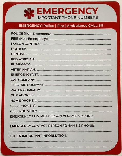 Emergency Important Phone Numbers