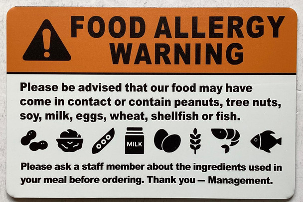 Food Allergy Warning Safety Sign