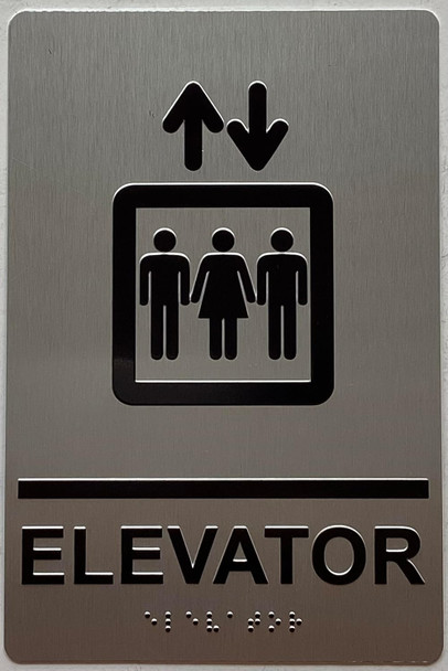 ELEVATOR SIGN Raised letters, Raised Image & Grade 2 Braille - Includes Red Adhesive pad for Easy Installation
