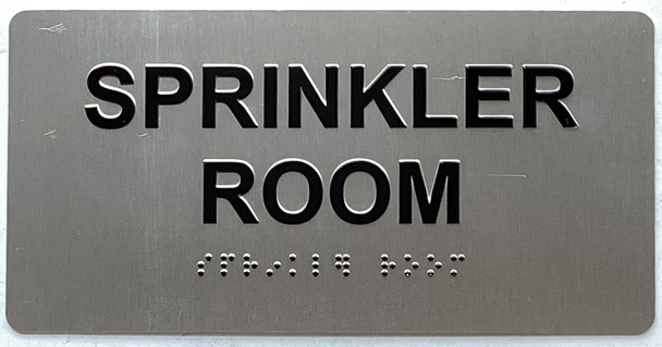 SPRINKLER ROOM sign Raised letters & Grade 2 Braille - Includes Red Adhesive pad for Easy Installation