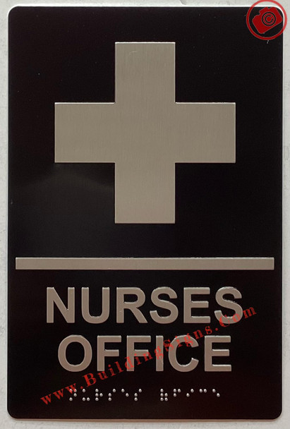 NURSES OFFICE SIGN Raised letters & Grade 2 Braille - Includes Red Adhesive pad for Easy Installation