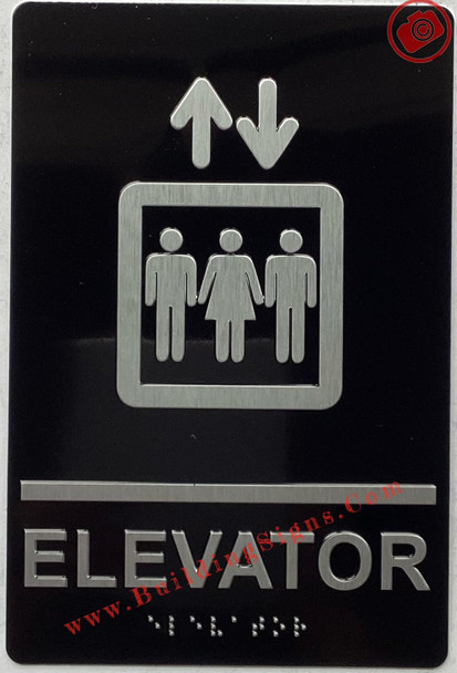 ELEVATOR SIGN Raised letters & Grade 2 Braille - Includes Red Adhesive pad for Easy Installation