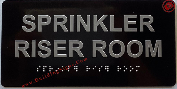 SPRINKLER RISER ROOM sign Raised letters & Grade 2 Braille - Includes Red Adhesive pad for Easy Installation