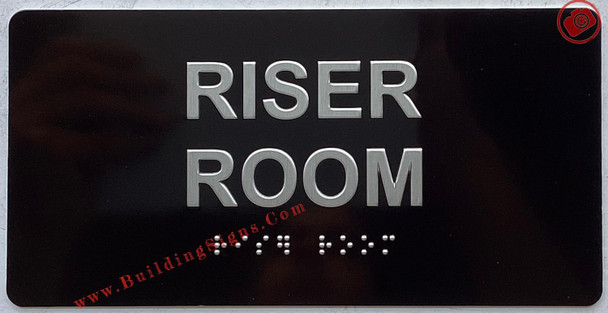 RISER ROOM sign Raised letters & Grade 2 Braille - Includes Red Adhesive pad for Easy Installation