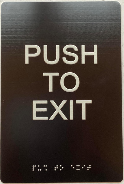 Push to exit sign Raised letters & Grade 2 Braille - Includes Red Adhesive pad for Easy Installation