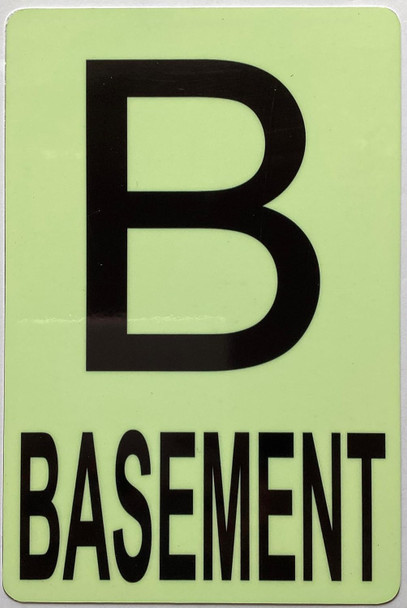 GLOW IN DARK FLOOR NUMBER SIGN- (Aluminum,6x9) THE GLOWMARK LINE (BASEMENT)