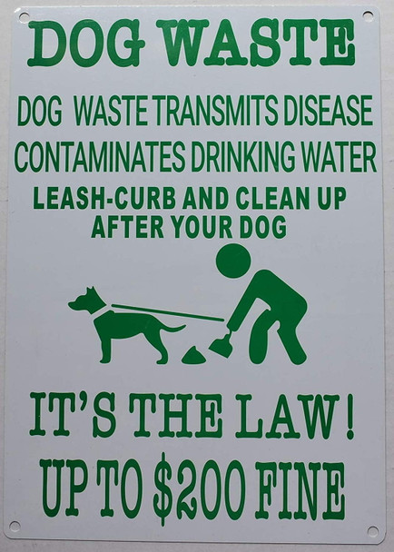Dog Waste Transmits Disease Contaminates Drinking Water Sign