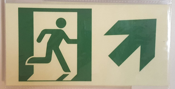 RUNNING MAN UP RIGHT EXIT SIGN -Glow-In-The-Dark High Intensity-Adhesive Sign