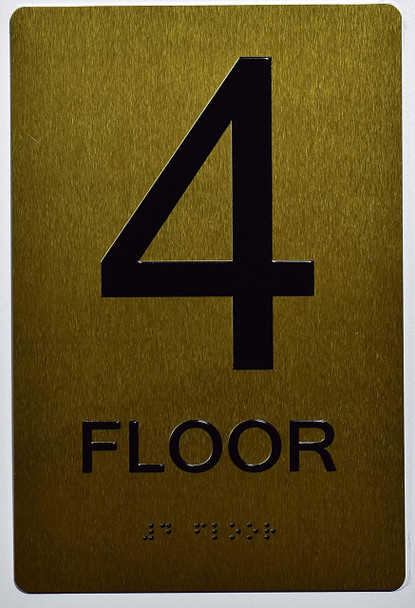 Floor 4 Sign-Tactile Signs - 4th Floor Sign-Tactile Signs - Gold