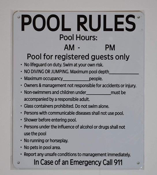 Pool Rules and Pool Hours Sign Pool Rules and Pool Hours Sign