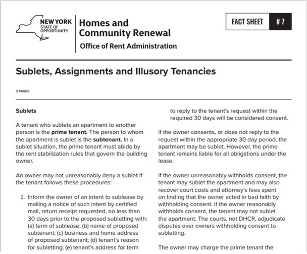 Fact Sheet #7: Sublets, Assignments, and Illusory Tenancies Fact Sheet #7: Sublets, Assignments, and Illusory Tenancies