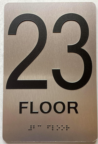 23th floor sign with Raised letters/Image & Grade 2 Braille - Includes Red Adhesive pad for Easy Installation