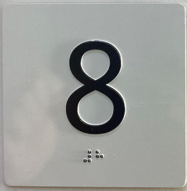 Elevator floor 8 Sign/jamb plate floor 8 sign letters/Image & Grade 2 Braille - Includes Red Adhesive pad for Easy Installation Elevator floor 8 Sign/jamb plate floor 8 sign letters/Image & Grade 2 Braille - Includes Red Adhesive pad for Easy Installation