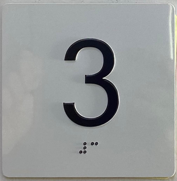 Elevator 3rd floor Sign/jamb plate floor 3 sign letters/Image & Grade 2 Braille - Includes Red Adhesive pad for Easy Installation