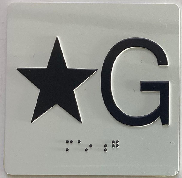 Elevator floor STAR G Sign/jamb plate floor G sign letters/Image & Grade 2 Braille - Includes Red Adhesive pad for Easy Installation