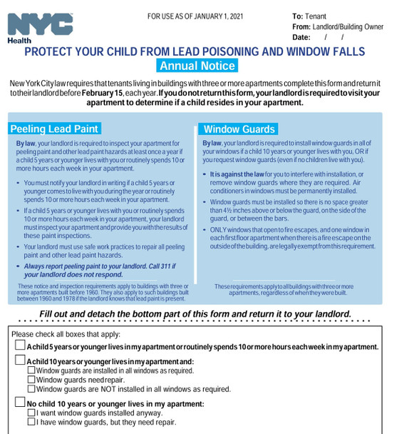 Windows guard and lead paint notice 2021 English/ Spanish Windows guard and lead paint notice 2021 English/ Spanish