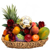 Fruit Basket + Ferrero Chocolates + Red Silk Roses