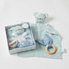 Blue baby blanket and wooden teether set