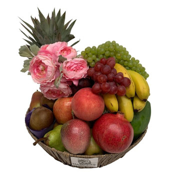 Valentines Day Gift | Fruit Basket | Peony Pink Silk Flowers