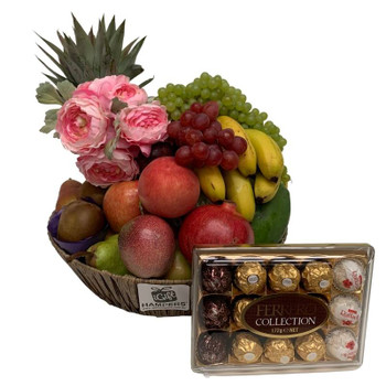 Fruit Basket | Peony Pink Silk Flowers + Chocolates