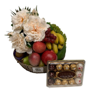 Fruit Basket | Wild Rose Cream Silk Flowers + Chocolates