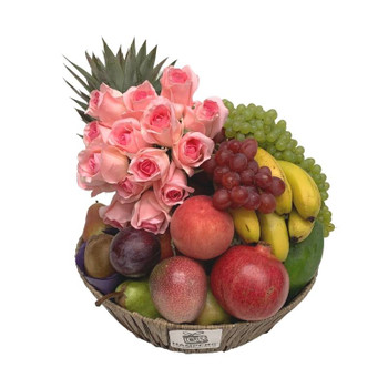 Fruit Baskets Delivered | Pink Rose Buds Silk Flowers