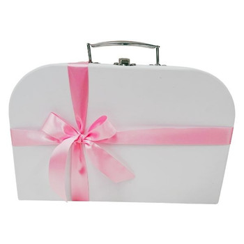 White Suitcase with Pink Bow