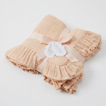 Pink Frill Hem Muslin Baby Blanket