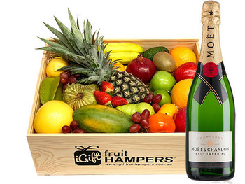 Champagne Gift Hamper with Moet and Fruit Champagne Gift Hamper with Moet and Fruit