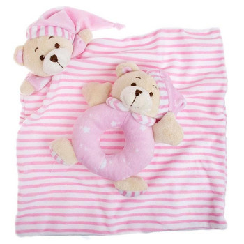 Sleepytime Teddy Bear Rattle and Cuddle Baby Rug Pink