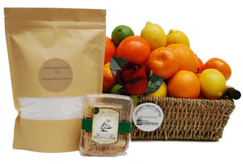 Get Well Raw Honeycomb + Citrus Fruit Gift Basket + 1Kg Epsom Bath Salts