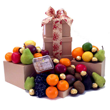 Fruit Tower Gift with Raw Honey + Ferrero Chocolate - Free Shipping