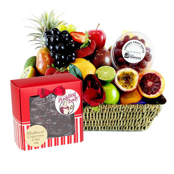 Christmas Fruit Basket with Traditional Cake
