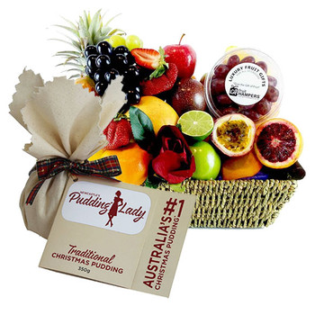 The Pudding Lady Fruit Basket with Christmas Pudding