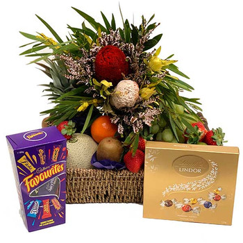 Native Flowers Gift Basket with Chocolates