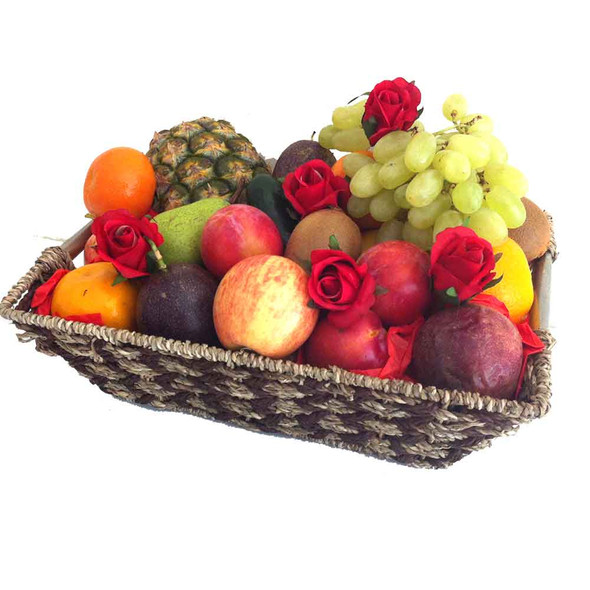Red Roses in a Fruit Basket
