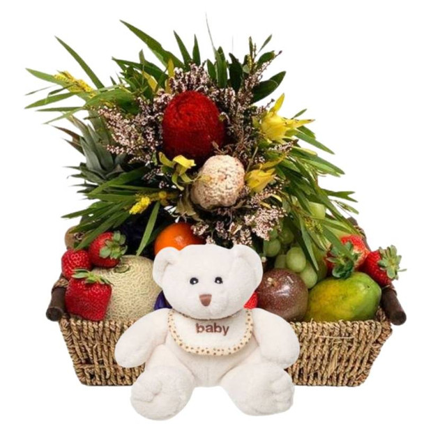 Baby Neutral Gift Basket Native Flowers + Bear