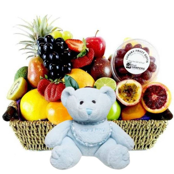 New Baby Boy Gift Hampers + Bear - Baby Boy Gift Baskets
