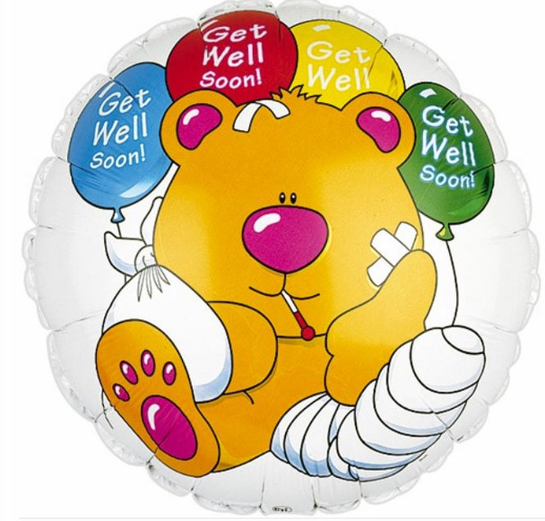 Foil Balloon 9" (22.5cm Dia) Round Bear Get Well
Get Well Soon Teddy Bear Balloon