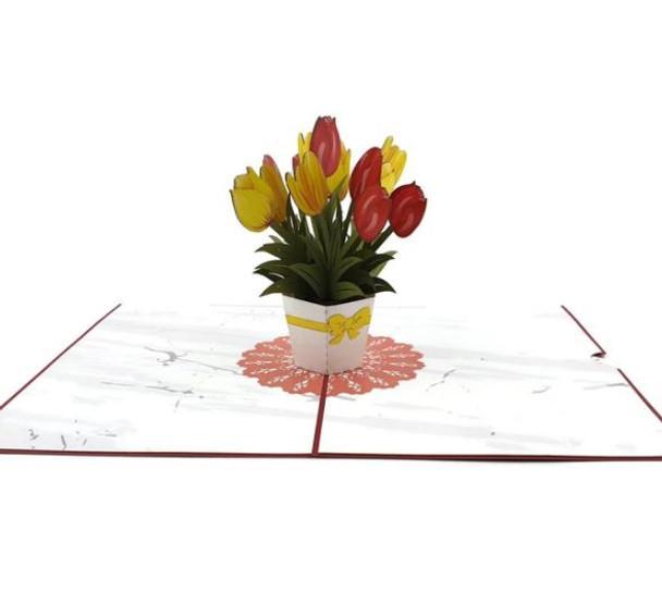 Red Yellow Flowers Bouquet of Tulips pop Up Card