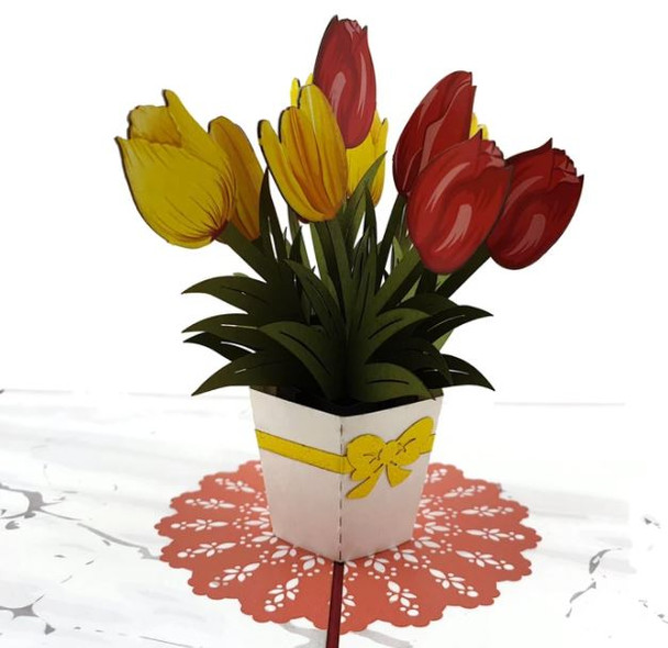 Pop Up Cards | Red & Yellow Bouquet of Tulips