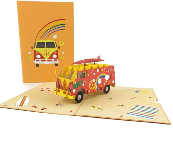 Peace, love, kombi van, pop up card