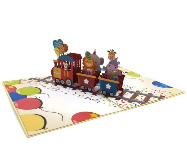 Train, animals, pop up card