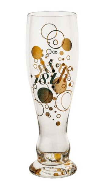 Gold Numeric Beer Glass 18th Birthday Bubbles