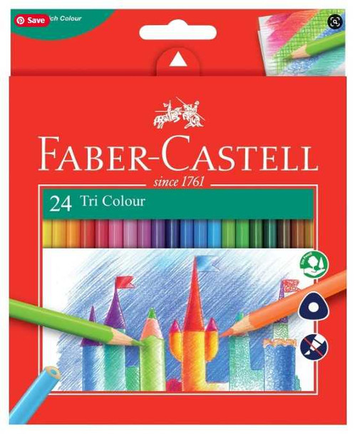 Faber-Castell Vibrant Tri Colour Pencils, Assorted – Pack of 24