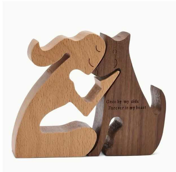 Wooden Carving: Woman and Dog - Pet Sympathy