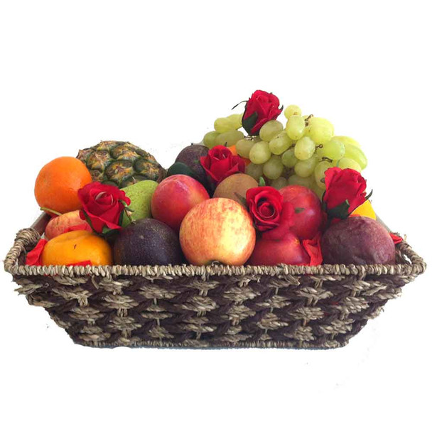 Fruit Basket + Red Roses | Gift Baskets