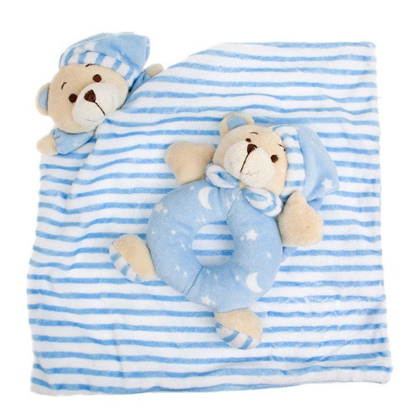 Blue Baby Gift Rug with Rattle