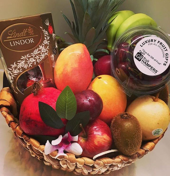 Condolences Gift Basket Large Fruit Basket with Lindt Chocolates